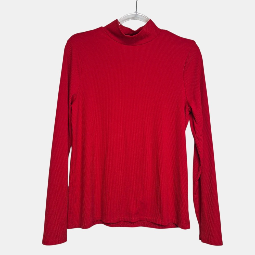 No Boundaries Womens XL Red Ribbed Mock Neck Long Sleeve Top Shirt